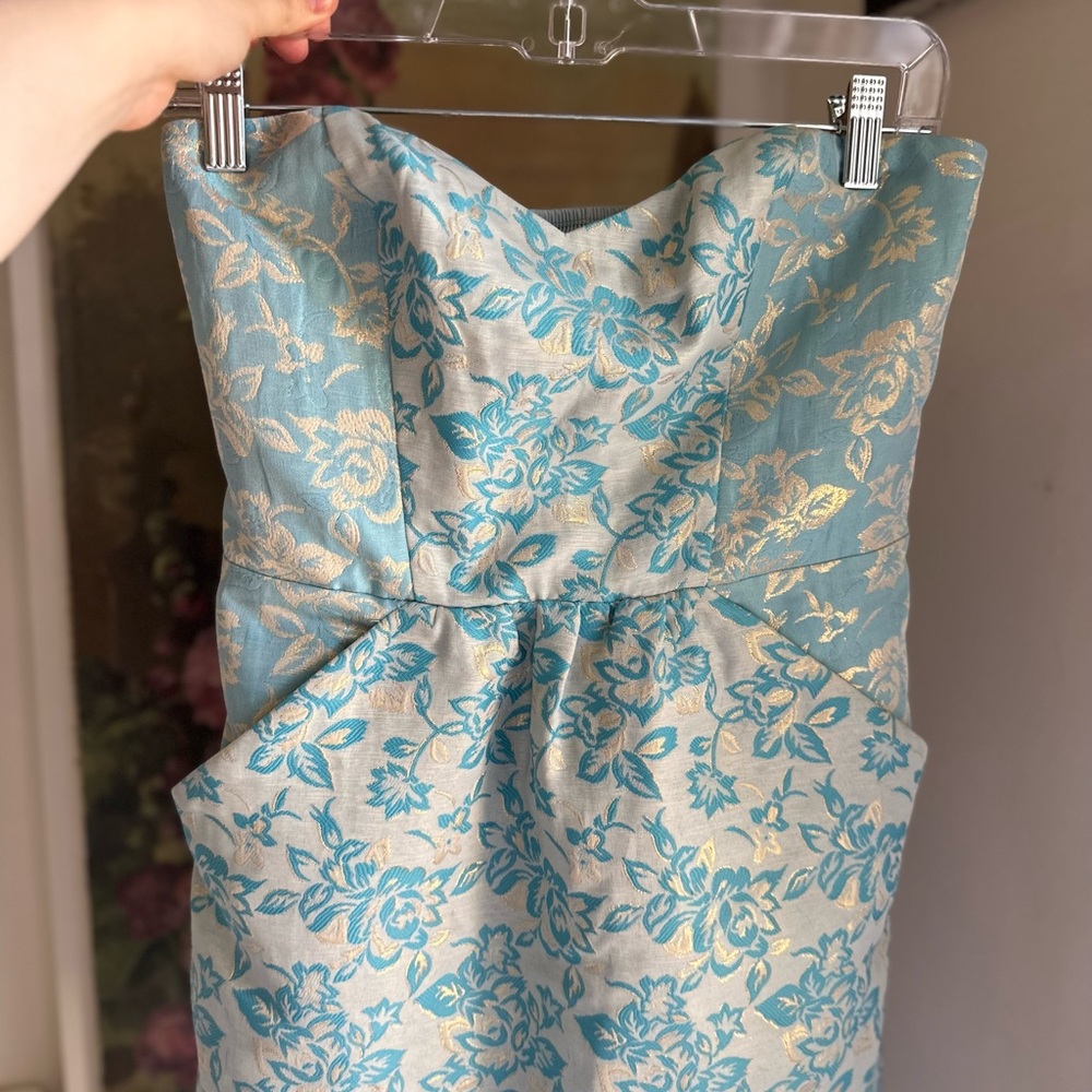 Urban Outfitters- Kimchi Blue brocade metallic party strapless dress